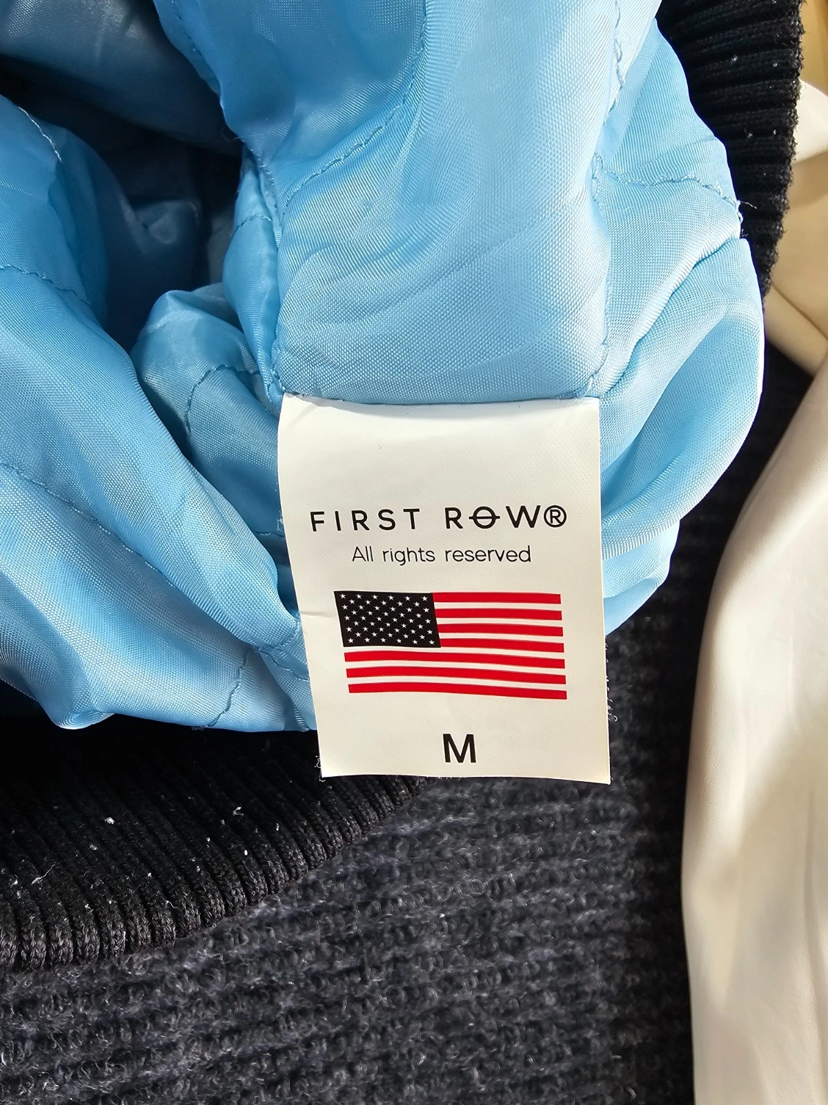 First Row Jacket Pen & Brush Varsity Jacket Mens Medium Sky Blue Quilted Lined - product detail image 6