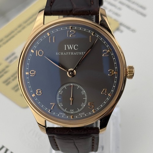 IWC Portuguese Rose Gold Grey Dial Manual Mens Watch IW545406 Box Card