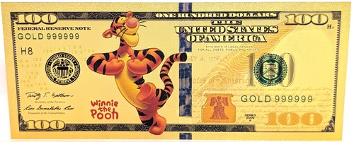 Tigger Winnie The Pooh Disney $100 Novelty 24K Gold Foil Plated Note Bill XX055