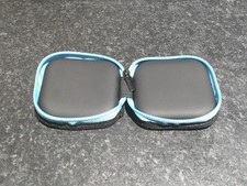 New zipped coin earphone buds case, black & blue, 8 cm sq, faux leather, VGC