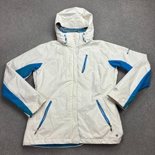 Columbia Jacket Womens Large White Omni-Tech Bomber Hood Rain Outdoor Coat Lady*