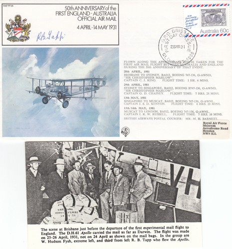 England Australia 1st Airmail FLOWN SIGNED RAF FF28 Cover 1981 (144753)