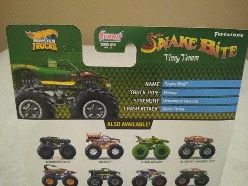 Hot Wheels Monster Truck ⭐ Snake Bite ⭐ Re-Crushable Car Fan Favorite ~NEW - Picture 6 of 7