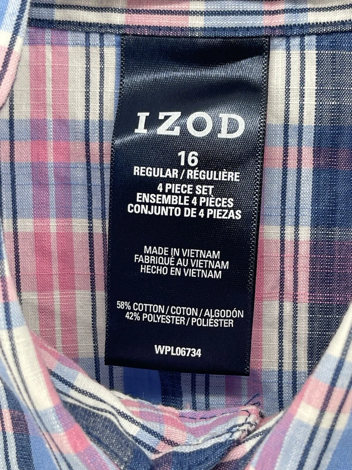 IZOD Button Up Blouse Top Shirt Womens Size Small Pink Blue Plaid Long Sleeve - Image 4 of 4