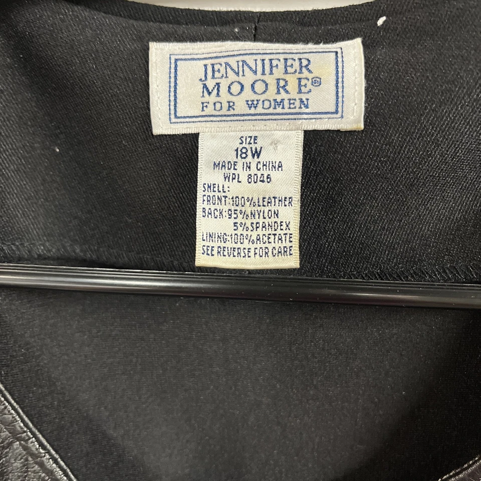 JENNIFER MOORE Size 18W Black Leather Vest, Dk Brass Zippers Nylon Back Women's - Image 3 of 4