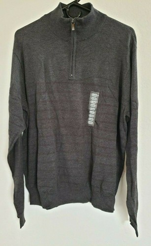 Perry Ellis Charcoal Gray Knit Sweater 1/2 Zip striped Men's Size XXL NEW - Picture 1 of 6