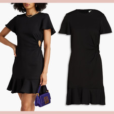 NEW 340 SANDRO 40 FR Gathered Cutout Grain De Poudre Mini Dress Black T1941
