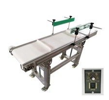 110V 59"*11.8" Electric Baffle PVC Belt Conveyor Double Guardrail Aluminum Body