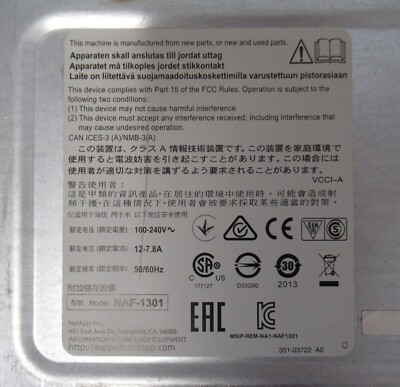 NetApp FAS8020 NAF-1301 3U Filer System & 2x Controller Module 111