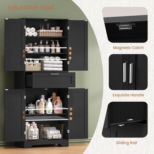 Large Kitchen Pantry Storage Cabinet with 1 Large Drawer, 2 Adjustable Shelves - Picture 7 of 10