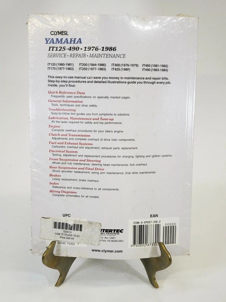 Manual de mantenimiento de reparación de servicio Clymer Yamaha IT125-490 1976-1986 Foto 2 de 2