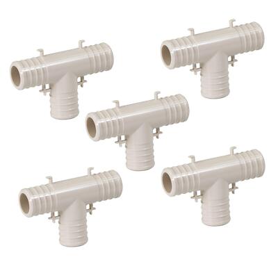 Qquf01005 Plastic Pex Poly Alloy Tee Barb Pipe Fitting 1'' White 5 Pack
