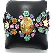 Michael Morrison enamel Vintage MX Michael Morrison Wide Enamel Floral Panel Bracelet — listing 5