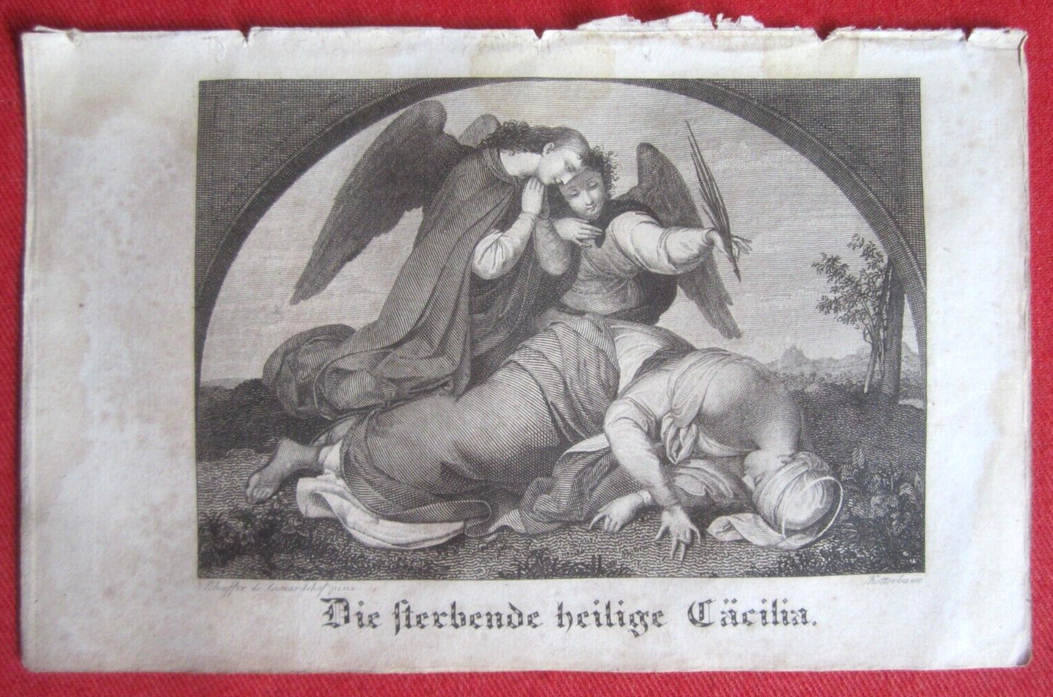 Orig. Heiligenbild holy Card Glaube heilige Cäcilia Kupferstich Wien um 1840