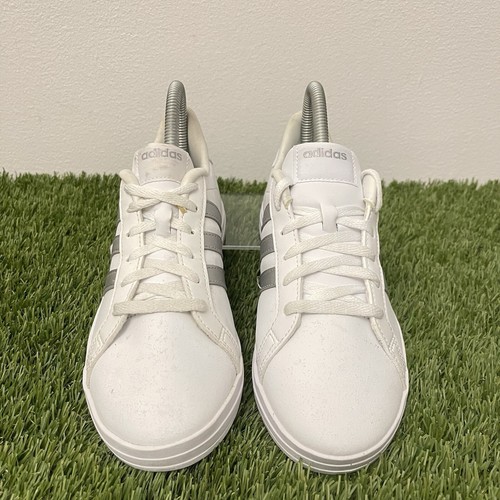 Adidas Leder Damen Sneaker Turnschuhe Weiß Silber Metallic Streifen UK 4 - Bild 5 von 9