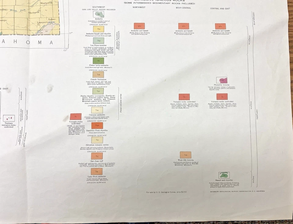 1967 Vintage USGS Geological Map of Colorado VG+ Full Color Paper Wall Map - Image 4 of 4