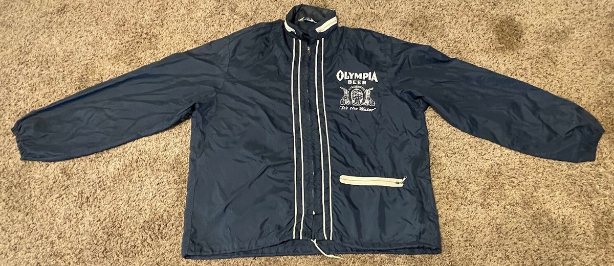 Vintage Olympia Beer Windbreaker Jacket w/ Zip Up Hoodie, Size