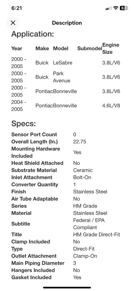Convertidor catalítico Magnaflow #24204 00’-05’ Buick Lesabre/Park/Bonn nuevo Foto 4 de 4