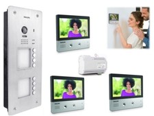 KIT VIDEOCITOFONO 3 FAMIGLIE PHILIPS 2 FILI A COLORI VIVAVOCE 7 POLLICI