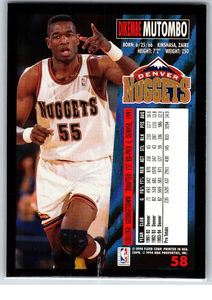1994-95 Fleer Dikembe Mutombo Denver Nuggets #58 - Изображение 2 из 2