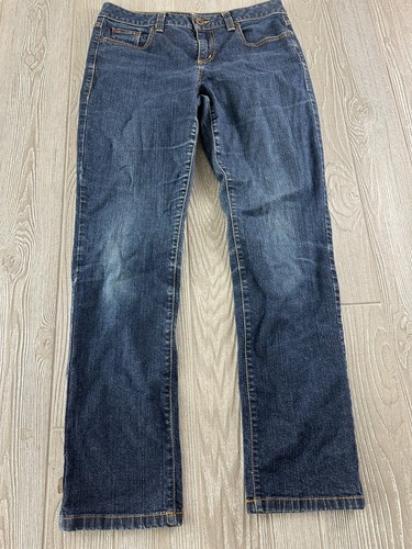 DKNY Jeans Damen Größe 12R dunkel Denim gerades Bein