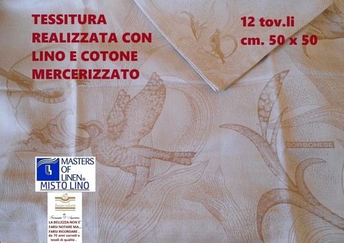 TOVAGLIA FIANDRA BORBONESE TESSITURA LINO COTONE CM. 170 X 270 + 12 TOVAGLIOLI - Picture 4 of 15