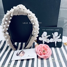LELE SADOUGHI DESERT TAN PEARL KNOT HEADBAND  SMALL LILY EARRINGS