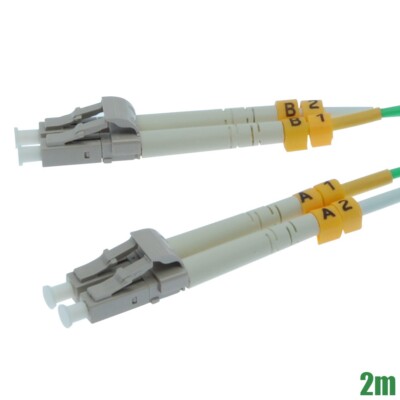 2M LC UPC to LC UPC Duplex Multi Mode 50/125 Fiber Optic Patch Cable OM4 Aqua
