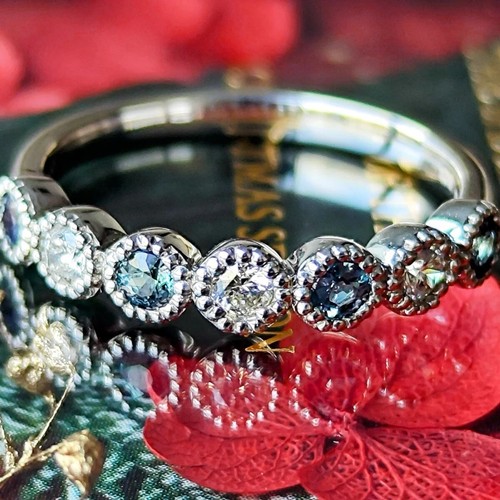 Natural Alexandrite Natural Diamond Half Eternity Platinum Ring 【Made in Japan】