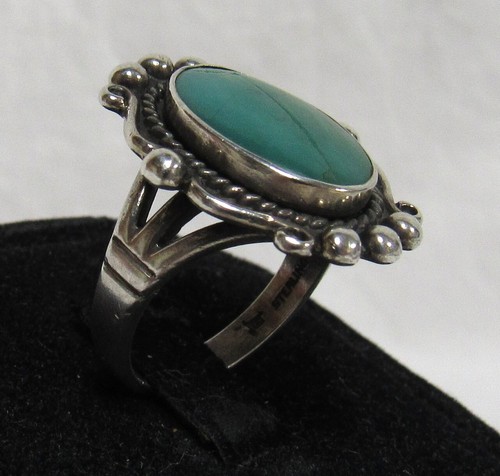Vintage Bell Trading Post Sterling Silver Turquoise Band Sz 8 Ring 5.4g - Picture 4 of 10
