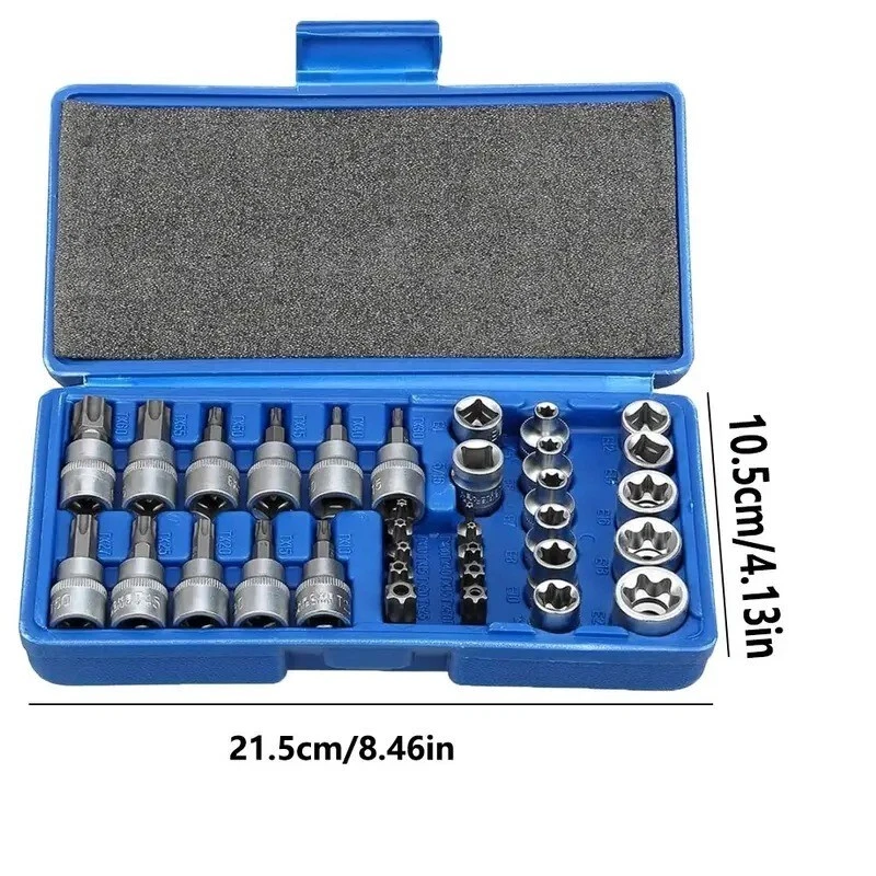 34 pcs E-Torx Socket Set 3/8" 1/4" Drive Star Hex Bit External Torque Tool CR-V - image 2 of 4