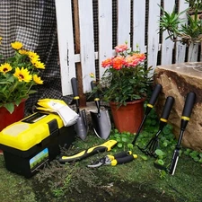 Garden Planting & Weeding  7 Pc Heavy-Duty Stainless Steel Tools Set w/ Toolbox