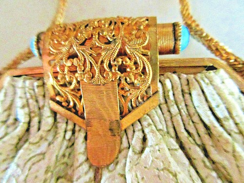 vintage Beutel Geldbeutel Abendtasche mit Spiegel und Geldbörse THEATERTASCHE - Picture 3 of 11