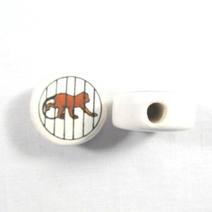2-Monkey-Ceramic-Beads-Disc-New-Peru-3-4-034-Horizontal-Hole-Wild-Animal-Brown-Cage