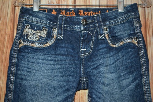 Rock Revival Women's Xia Skinny Embellished Pocket Flaps Blue Jeans Sz 24x32 - Picture 5 of 12