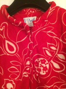 Rare! Vintage Plymouth Red w White Flowers Velour Front Zipper Long Robe Size S