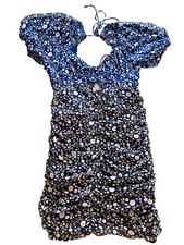 NWOT NEW Free People pretty floral mini dress cinched short slvs M MEDIUM lined