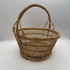 Vintage Woven Cane Basket w/handle Easter Gathering