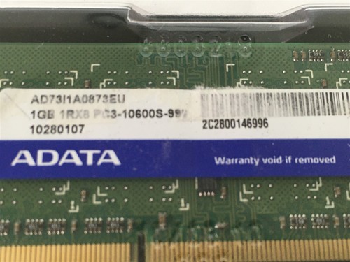 Adata 1GB SODIMM Laptop RAM 1RX8 PC3-10600S-999 AD73I1A0873EU - Picture 2 of 2