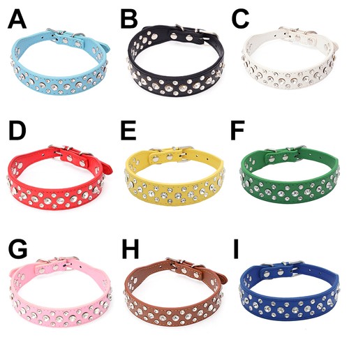 Dog Collar PU Leather Rhinestone Diamante Bling Crystal Cat Puppy Pet Choker - Picture 8 of 20