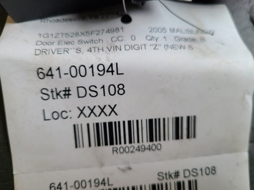 04 - 07 CHEVY MALIBU DRIVER LEFT SIDE MASTER POWER WINDOW SWITCH BLACK 22733011 - Foto 5 di 5