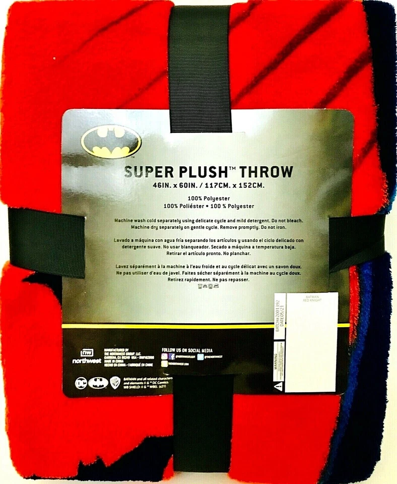 1 Ct The Northwest Group DC Batman 46" X 60" Super Peluche Tiro 100% Poliéster Foto 2 de 2