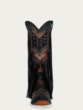 CORRAL Women  s Brown Crystal Pattern Embroidery and Lamb Fringe Snip Toe Cowboy