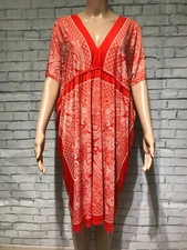 Just Love Womens Orange White Paisley Short Sleeve Knee Length Dress Size L