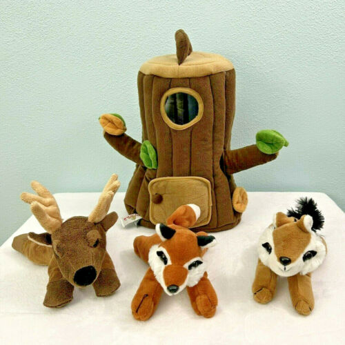 Unipak Plush Tree Trunk Carrying House 12" With 3 Plush Forest Animals