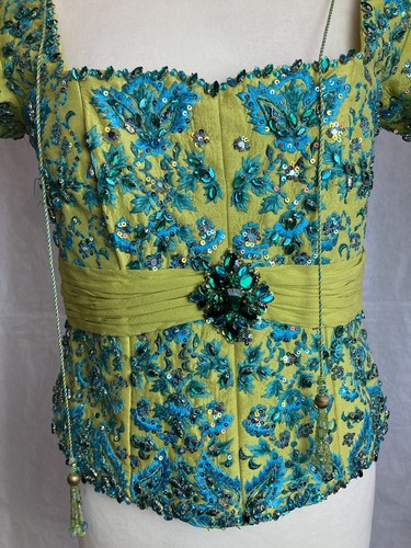 Prenda para mujer Verde Azul Muy Embellecida Cuentas Indio Saree Recortada M A73 - Imagen 4 de 12