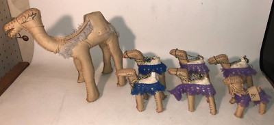 (7) Vintage Leather Camels Hand Stitched Made 10'' & ~ 4.5  Nativity *read*