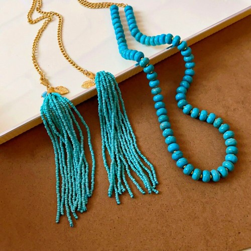 Hanging Neck Long Turquoise Necklace Tassel Pendant Sweater Chain Girls - Picture 3 of 12