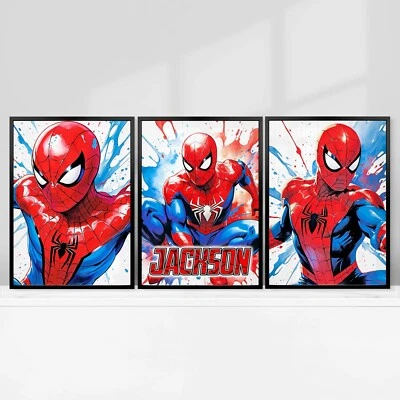 Set of 3 Personalised Spiderman Superhero Bedroom Gaming Room Wall Art Prints - Image 1 of 2