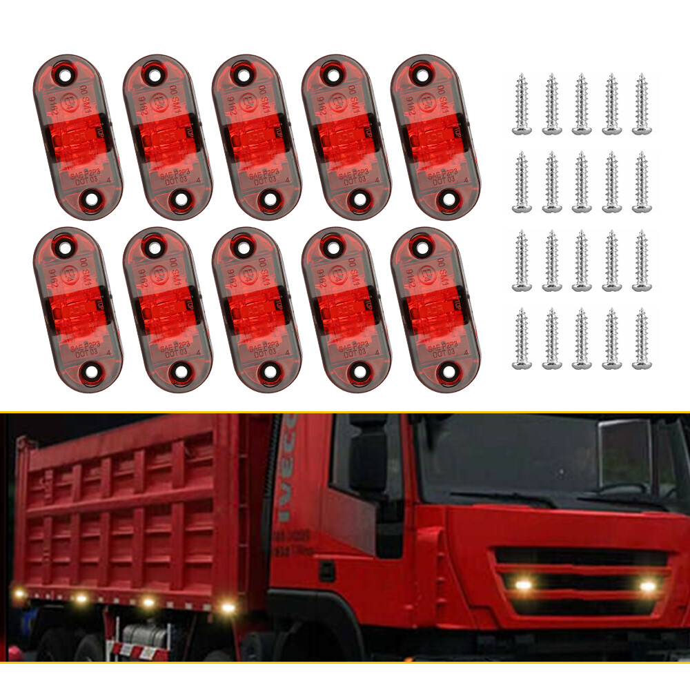 10pcs 2-LED Marker Red Oval Light Side Truck Clearance Trailer Lights 50000h